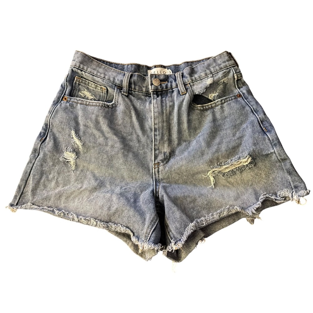 Cello Womens High Waisted Distressed Denim Shorts Light Wash Raw Hem AB47311M2 S
